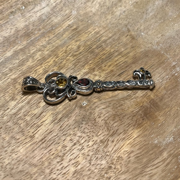Vintage BJC Samuel Benham Garnet & Citrine Sterling Silver 18K Gold Key Pendant - Picture 6 of 16